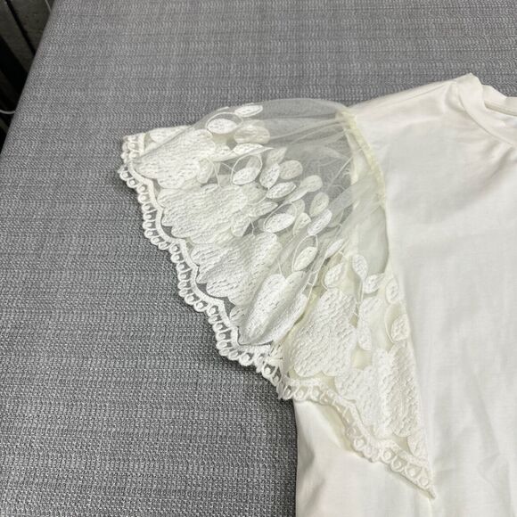 Davi & Dani Shirt Womens‎ 2XL Ivory Tulle Puff Sleeve Embroidered Fairy Feminine - Picture 3 of 9